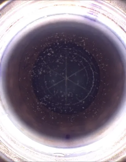 LENSAR laser treatment view showing the planned circular capsulotomy and fragmentation pattern